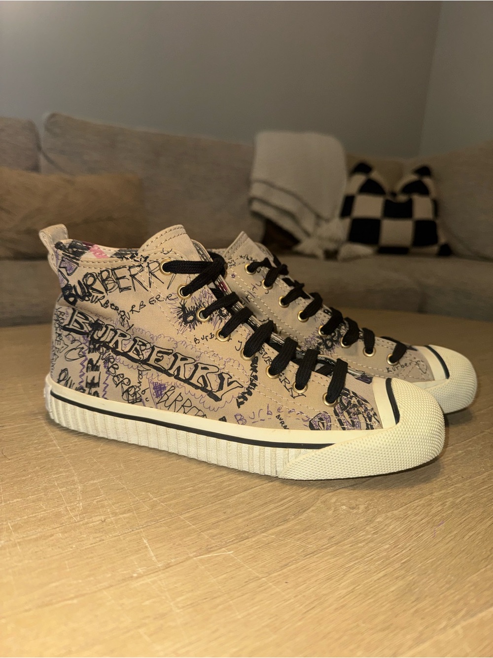Burberry Beige Graffiti High-Top Sneakers